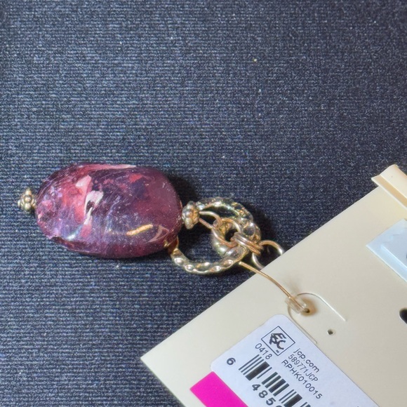 Erica Lyons Gold Tone Purple Stone Dangle Earrings 2.5inch - Picture 5 of 6